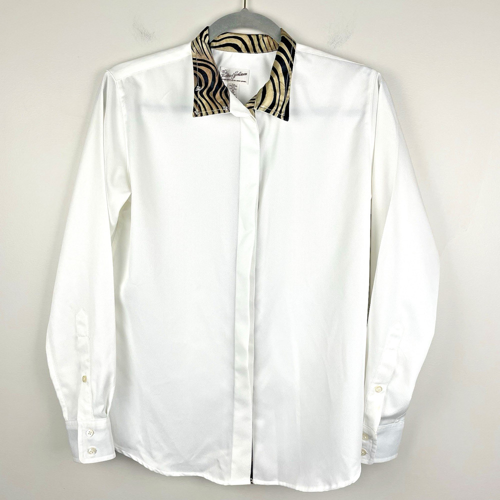 Tailored Sportsman Equestrian Show Shirt Size 4 White Tiger Cuffs Western Yoke